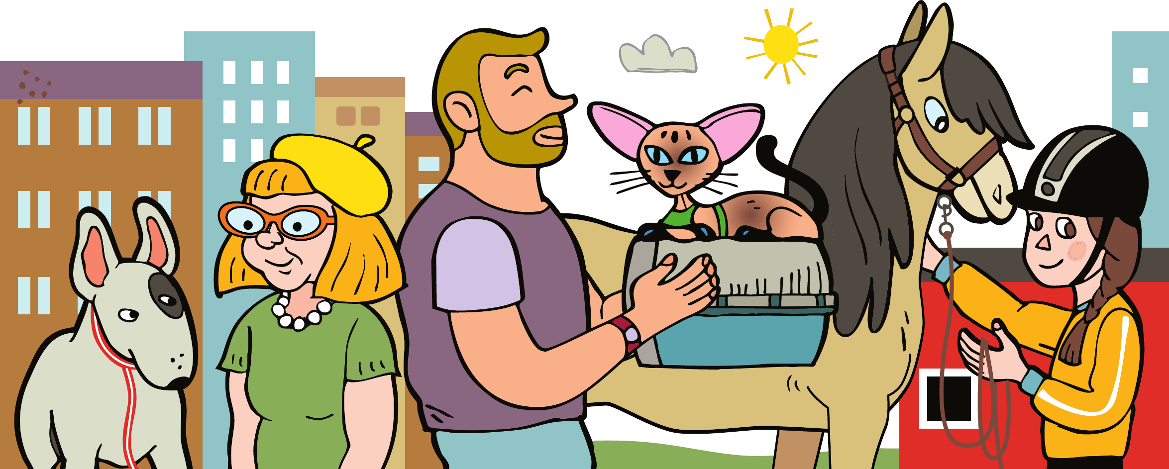 Illustration av människor och djur tillsammans